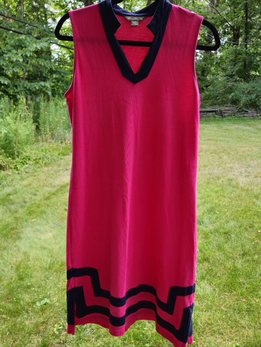 Tommy Bahama Womens S Pink Navy Pima Cotton Shift Dress Sleeveless Resort